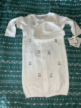 Little Me White Newborn Gown with Matching Hat- NWT